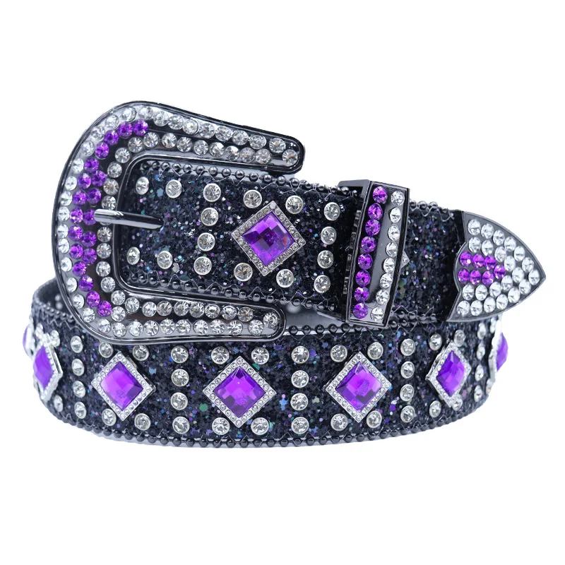 Manufacture Western Designer Rhinestones PU Belts Men Shiny Studded Diamond Crystal Stone Belt BB Simon Belts