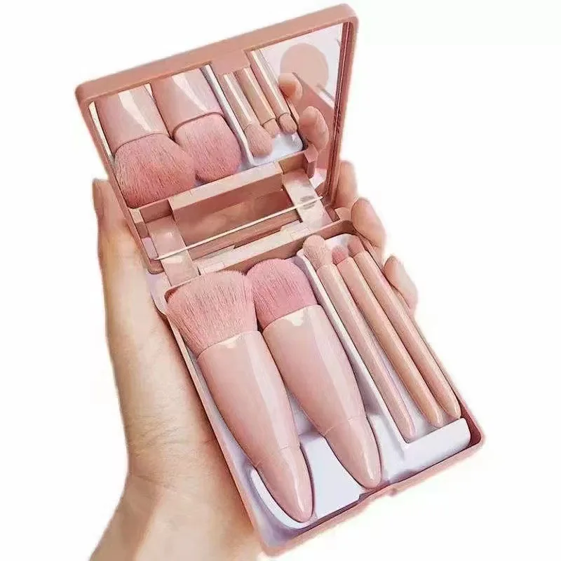 Makeup Brush Set With Mirror Travel 5 In 1Portable Smudge Gift Professional Private Label 5 Piece Makeup Brush Set