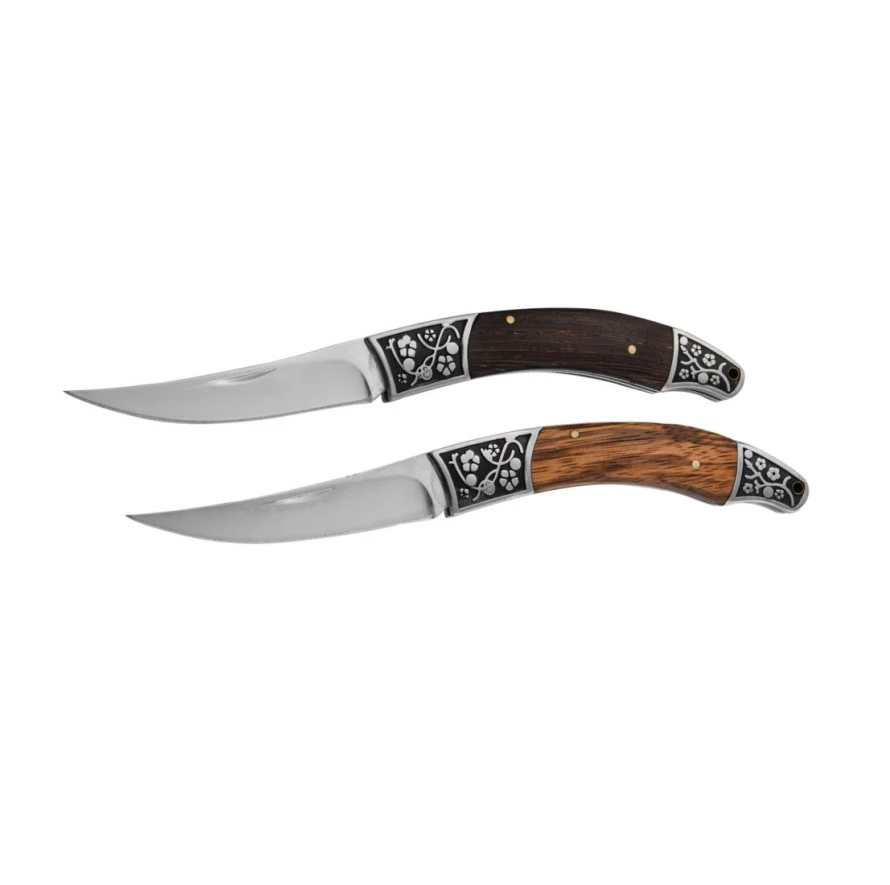 Factory Outlet Zebra Handle With Carved Shaped Blade Hunting Knife Folding Wood Pocket Knives Tools