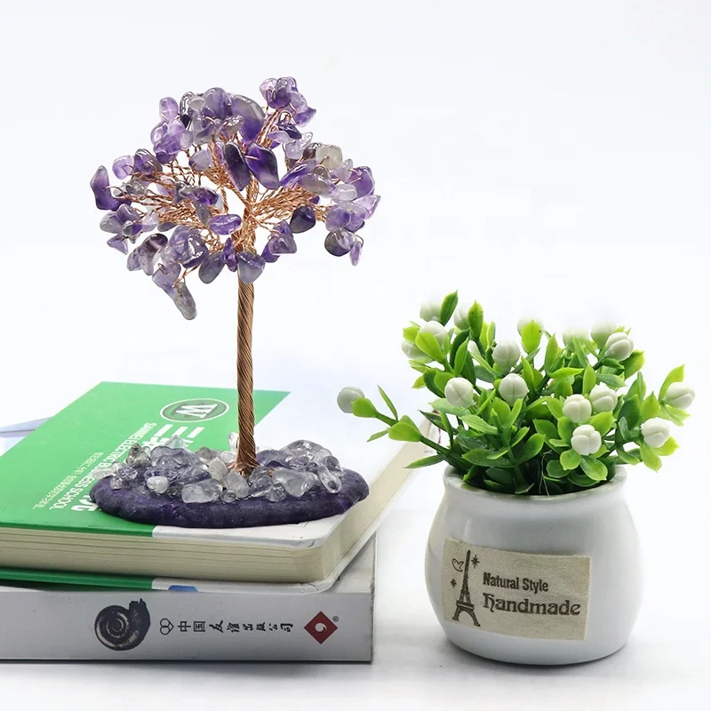Christmas Gift Natural Stone Tree of Life Home Decor Luxury Amethyst Rose Quartz Lucky Crystal Tree