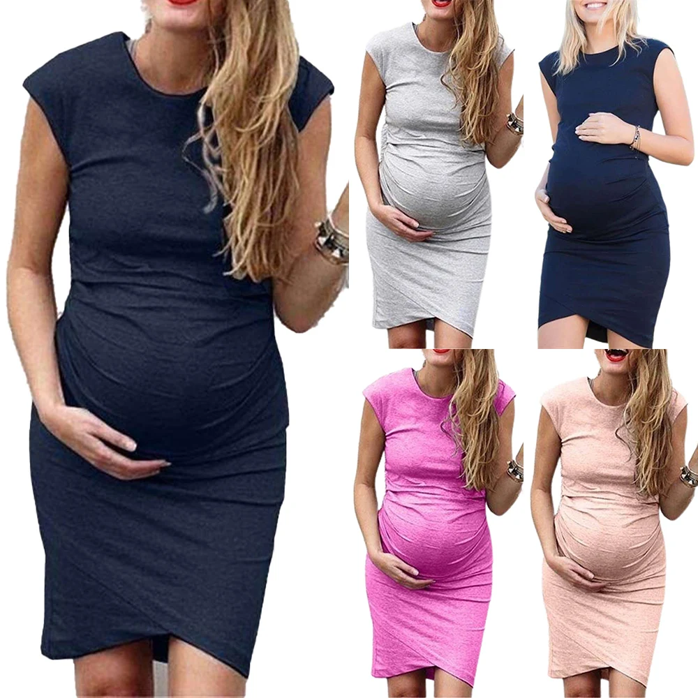 
plus size maternity clothes Solid color sleeveless maternity dress summer skinny stretch maternity dress 