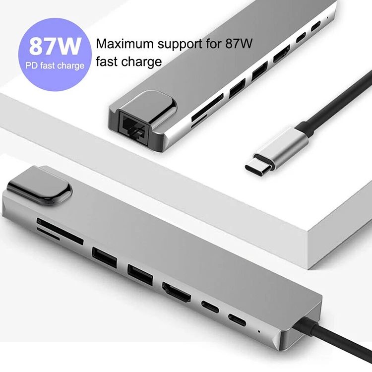  8 в 1 высококачественный алюминиевый сплав Быстрая зарядка USB 3 0 мультимедийный интерфейс высокой четкости Mabook концентратор для монтажа Ethernet