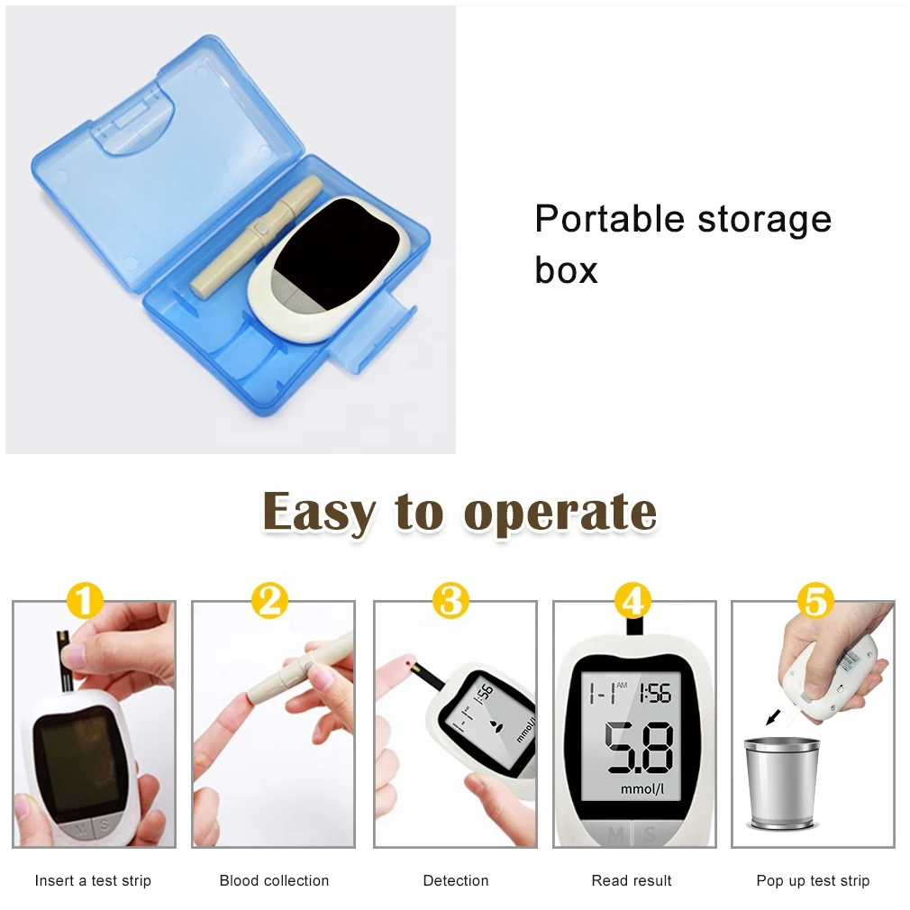 50 Test Strips 50 Lancets Needles Blood Sugar Meter Mg/Dl Mmol Code Free Diabetes Kit Glucometer Digital Blood Glucose Meter