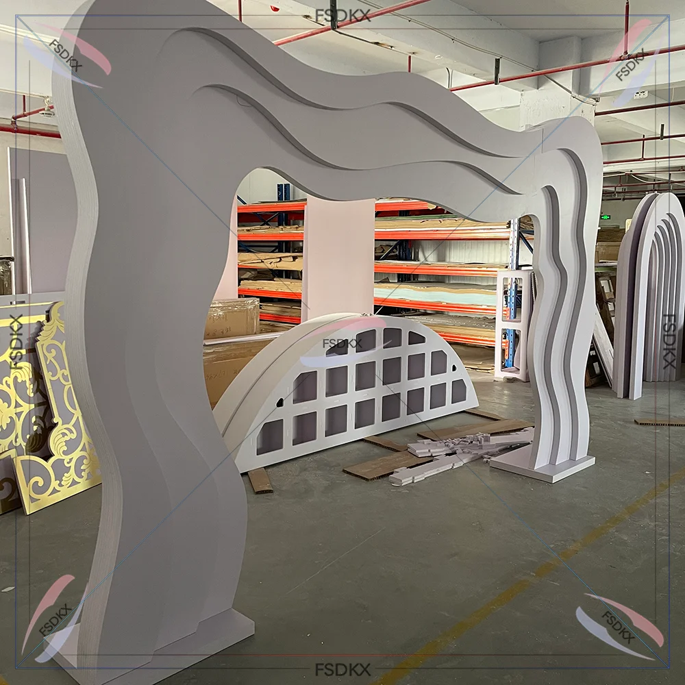 Luxury White Arch 3D Flower PVC Arch Wedding Stage Curved Backdrop Carved Frame With Led On Sales