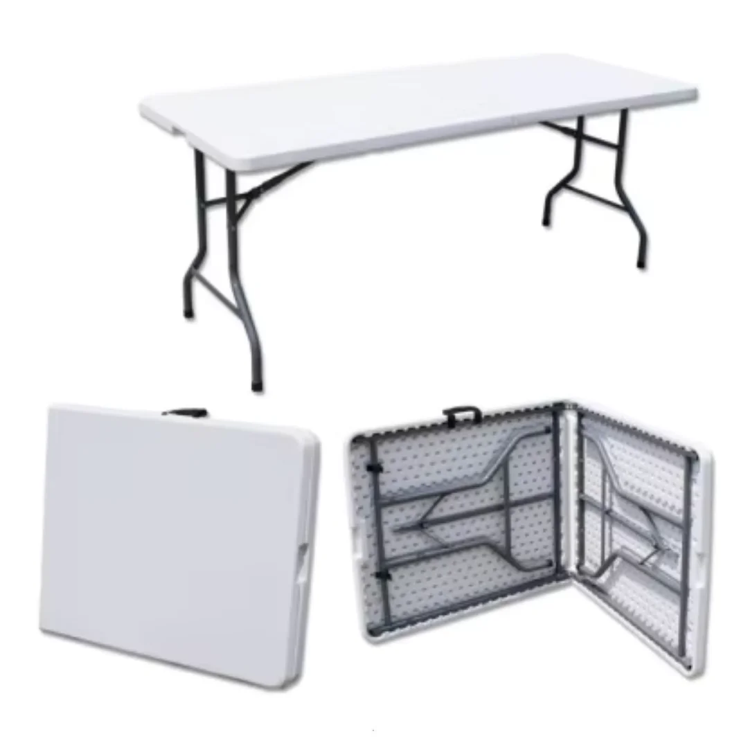 HDPE Rectangular 6ft Party White Folding In-Half Table Outdoor Garden Patio Portable Steel Material for outdoor garden Use