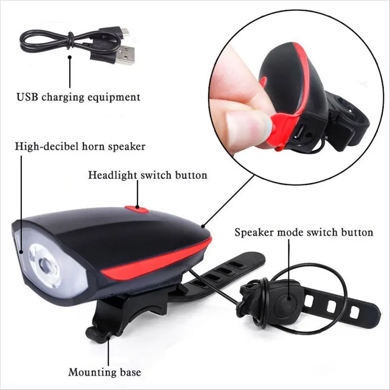 Howlighting Rechargeable Bike Lamp Set Waterproof Bicycle Horn Headlight Front Bicycle Lights