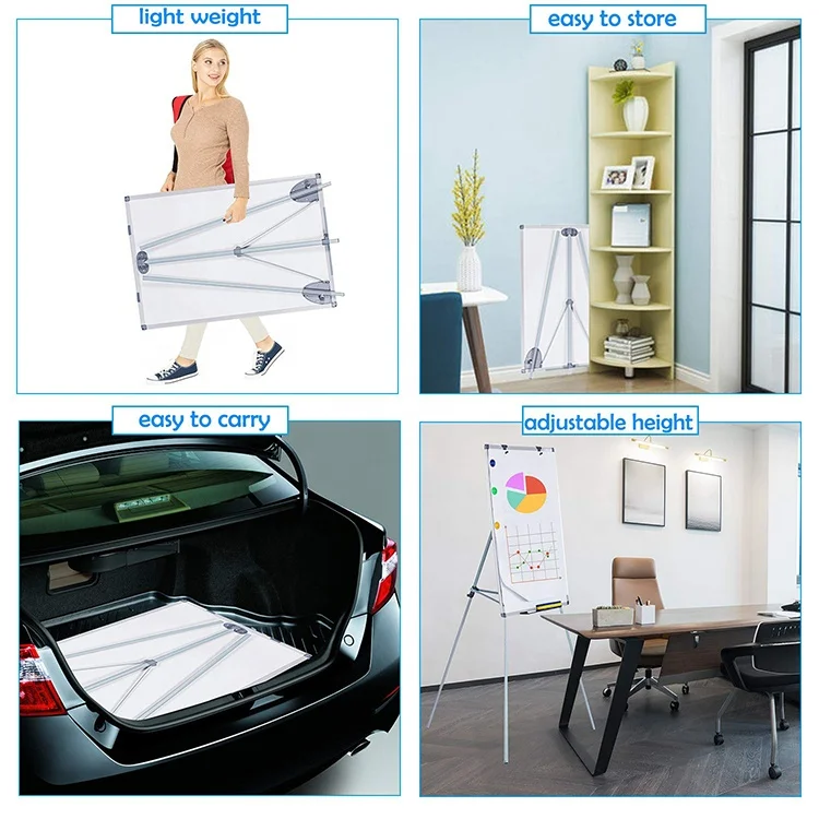 Tripod magnetic whiteboard flipchart stand aluminium frame height adjustable mobile white board flip chart easel