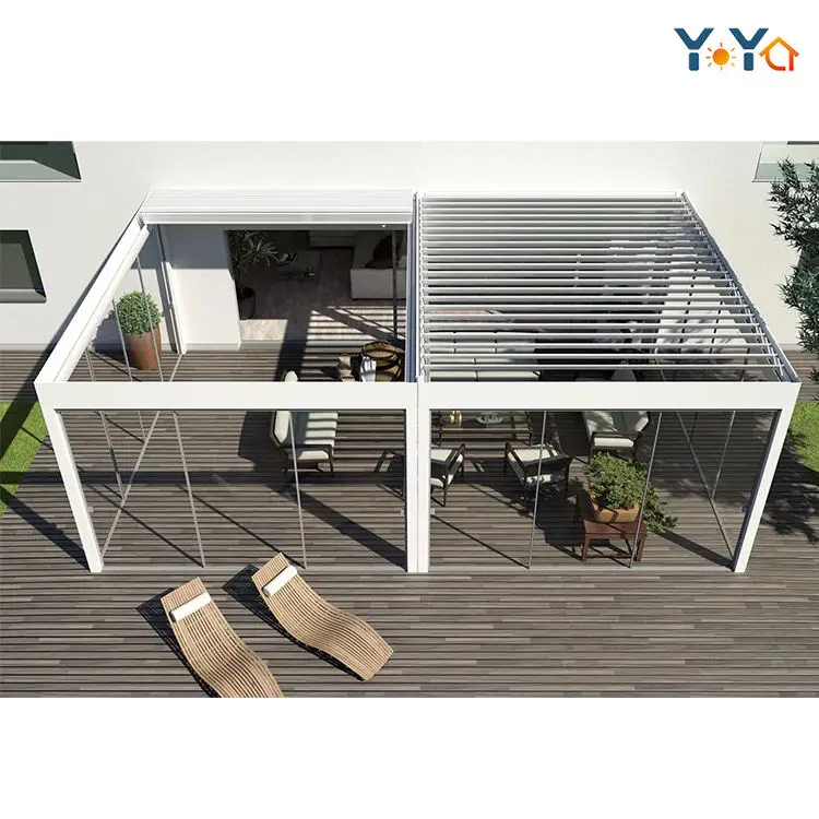 Customized Aluminum Bioclimatique Waterproof Sun Shade Motorized Sliding Canopy Awning Roof Louvered Pergola