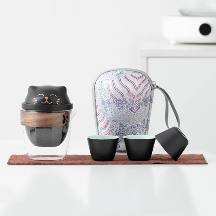 5 in 1 Chinese Kung Fu Travel Tea Set One Pot Three Cups with Travel Storage Bag portable travel tea set