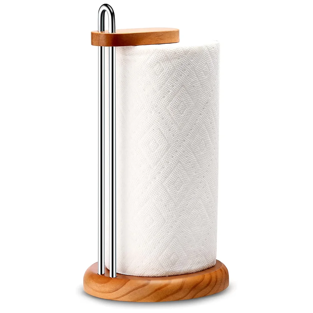 Simple assembly paper towel holder kitchen tissue roll holder suitable for various size bathroom paper holder wood