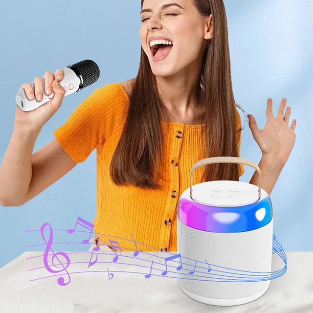 RGB Color Lights Mini Portable Mini BT Karaoke Speaker Handheld Wireless Microphone For Outdoor Family Children