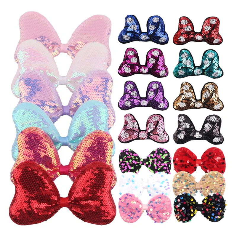 Embroidery Sequins Hair Bows For Girls No Clip DIY Kids Hair Accessories Women Festival Party Decoration Without Clip