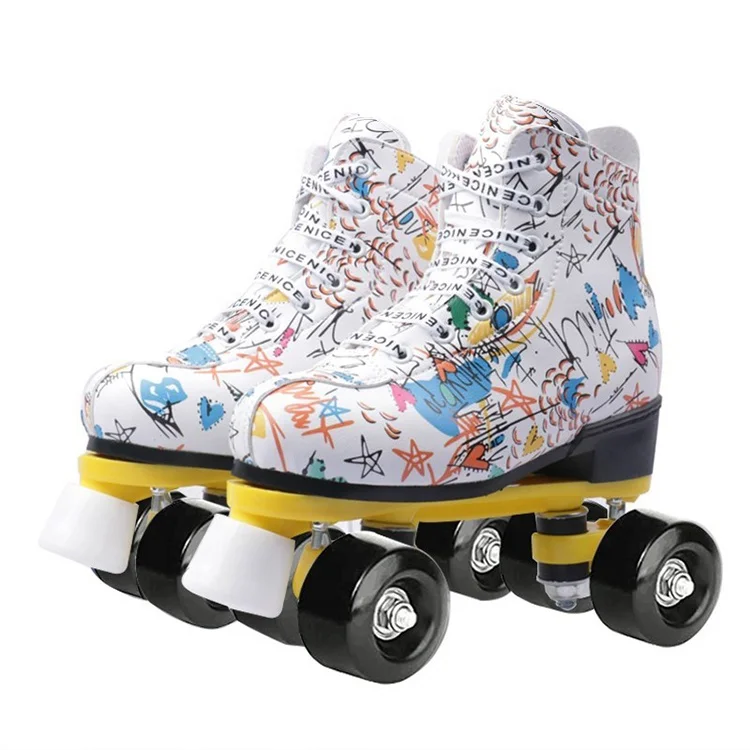 Adult double row roller skates men and women four wheel flashing PU rollerblading skating shoes