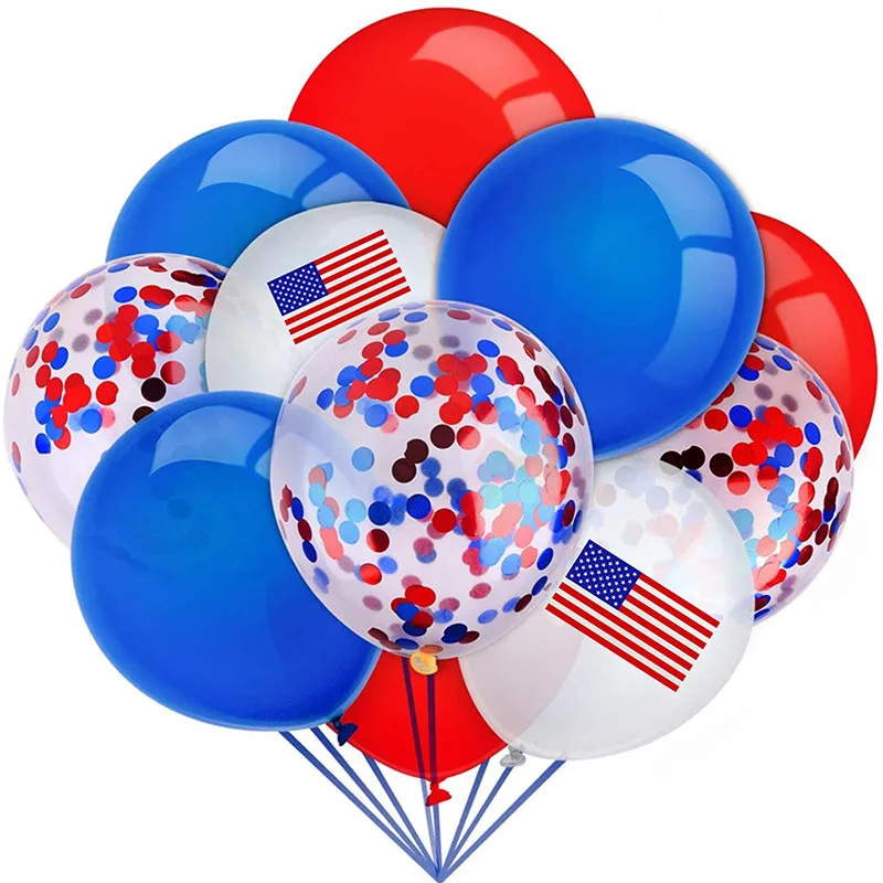 25PCS Red Blue White American Independence Day National Day Flag Sequined Printing Latex Balloon Party Decoration Sets