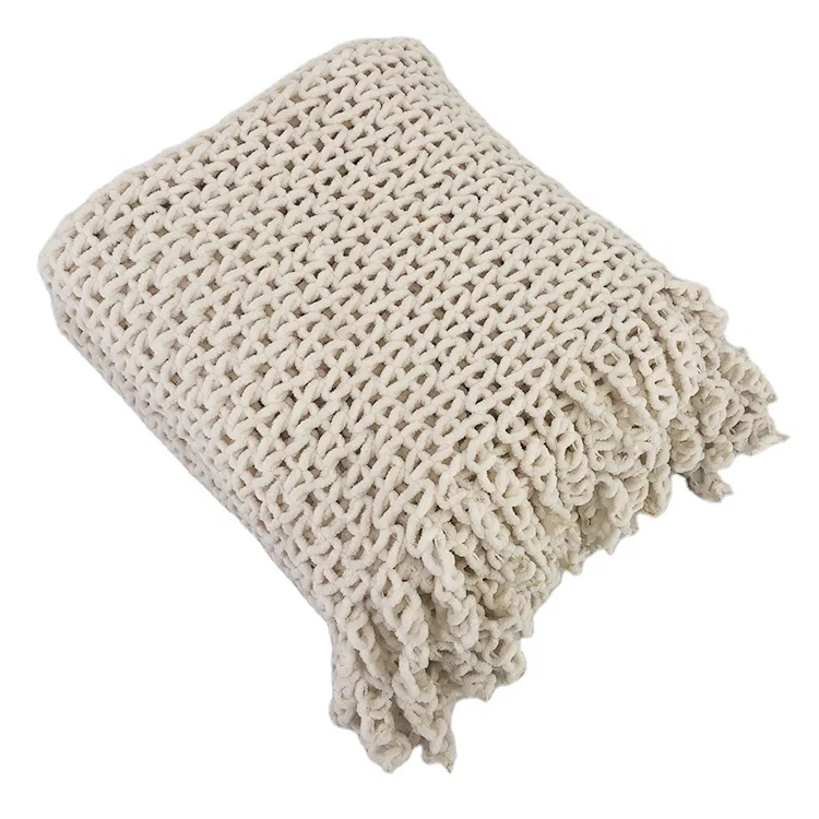 Hand made style soft sofa throw crochet acrylic scarf fleece blanket throw