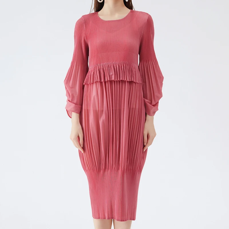 new arrival  2021 simple design Large size  girls feel fresh and sweet pleated sleeve lantern skirt dress