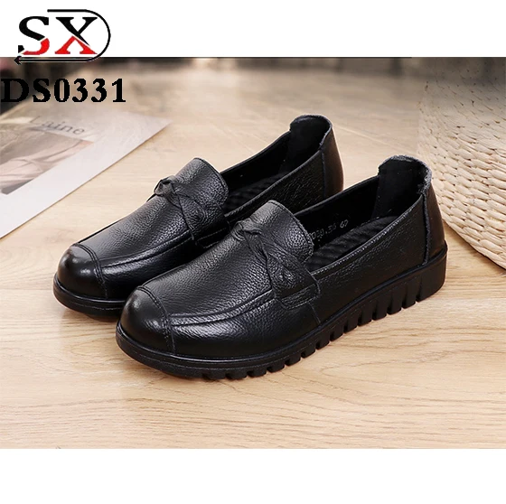 china wholesale cow leather upper genuine leather insole nurse driving shoes ladies women flat shoes