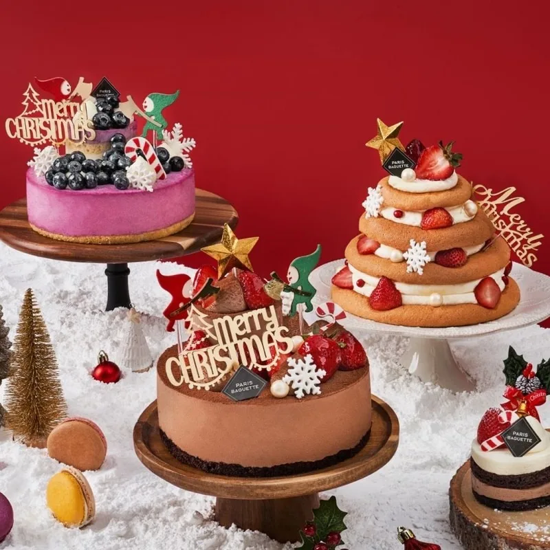 Korean Ins Style Wooden Christmas Cake Decoration Colorful Wholesale Wooden Party Supplies for Festive Cake Display