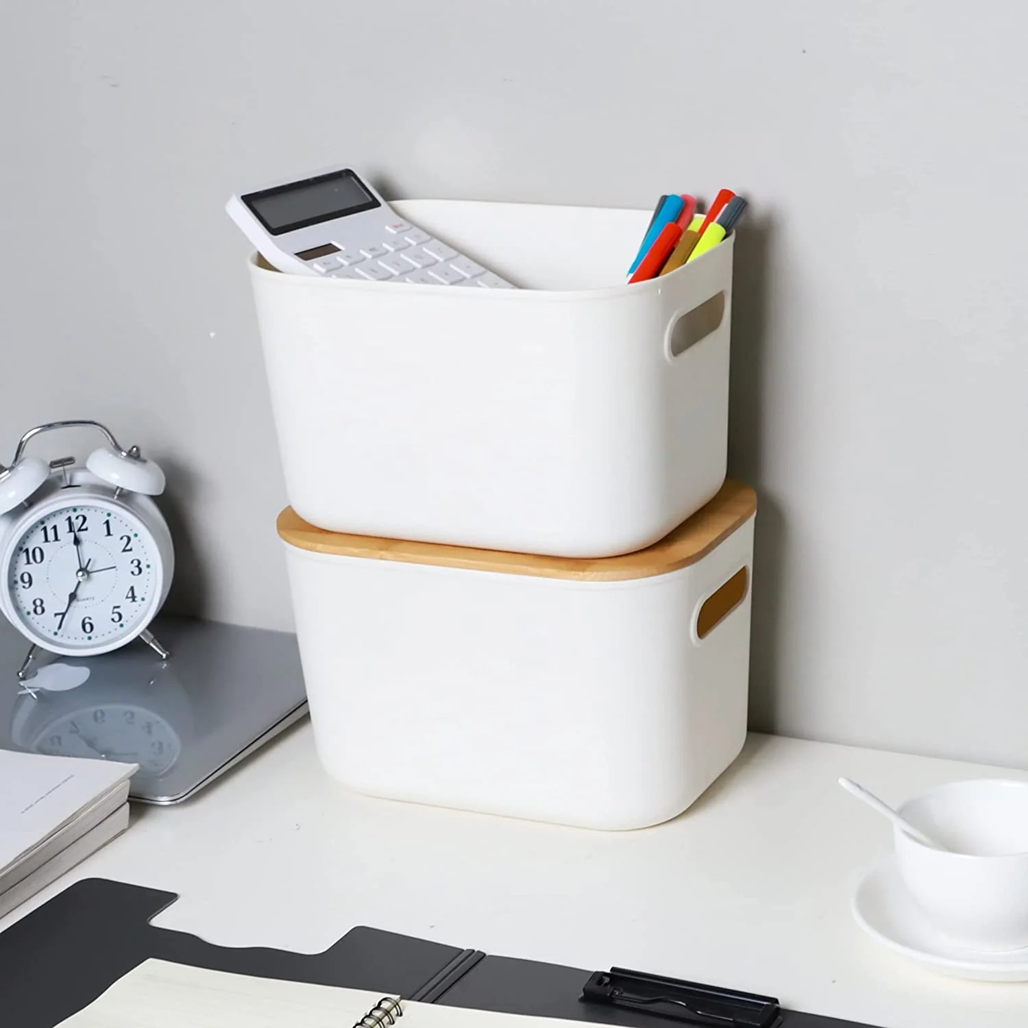 2023 Custom bamboo rack toilet paper handmade storage basket metal utensil holder with handle