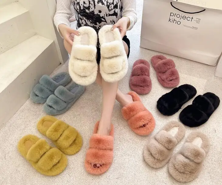 2021 г. модные пушистые зимние теплые плюшевые женские домашние тапочки Flauschige hausпотанки