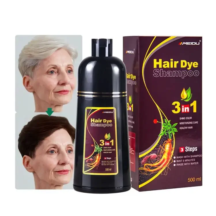 500ml Meidu ammonia free 7 colorful cover grey hair dark brown meidu herbal bright black men permanent black  hair dye shampoo