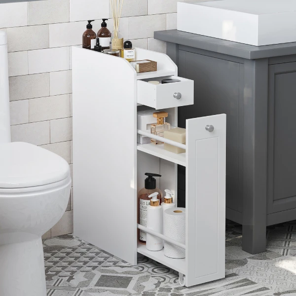VASAGLE Modern toilet cabinet White Small Bathroom Corner Floor Storage Cabinet with Drawers