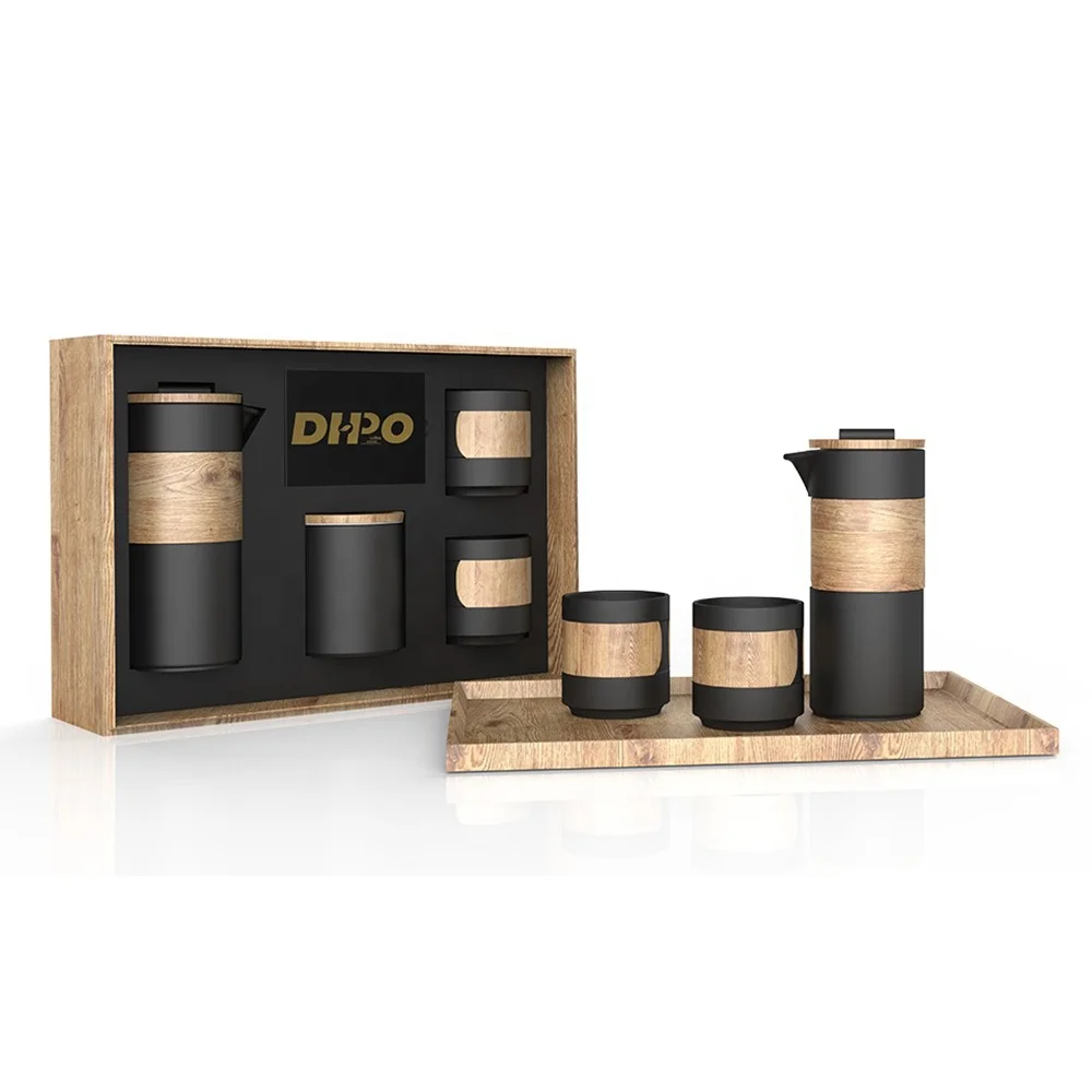 DHPO barista roaster travel French Press Cup Tea Maker Coffee Pot gift set with wooden box