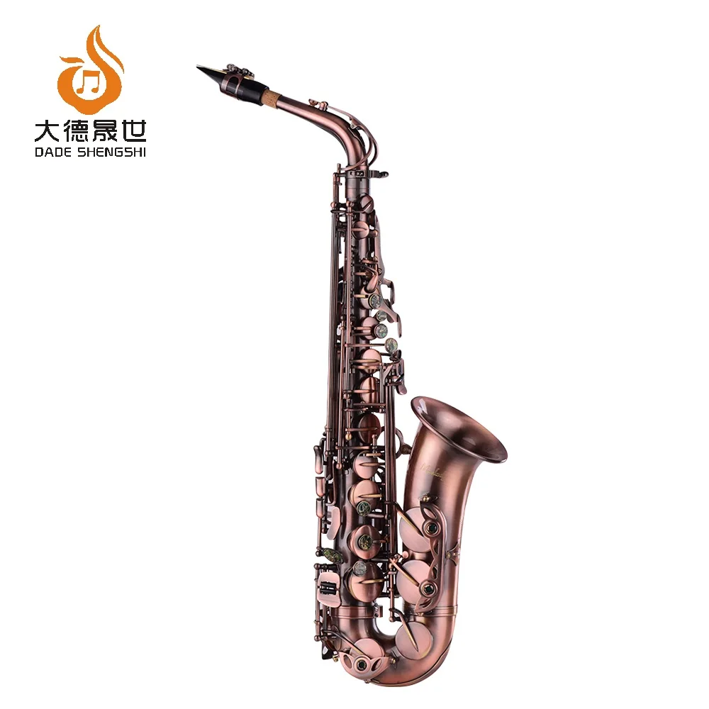 
High Grade Red Bronze Bent Eb Alto Saxophone E-flat Sax Carved Pattern Woodwind Instrument with Carry Case 