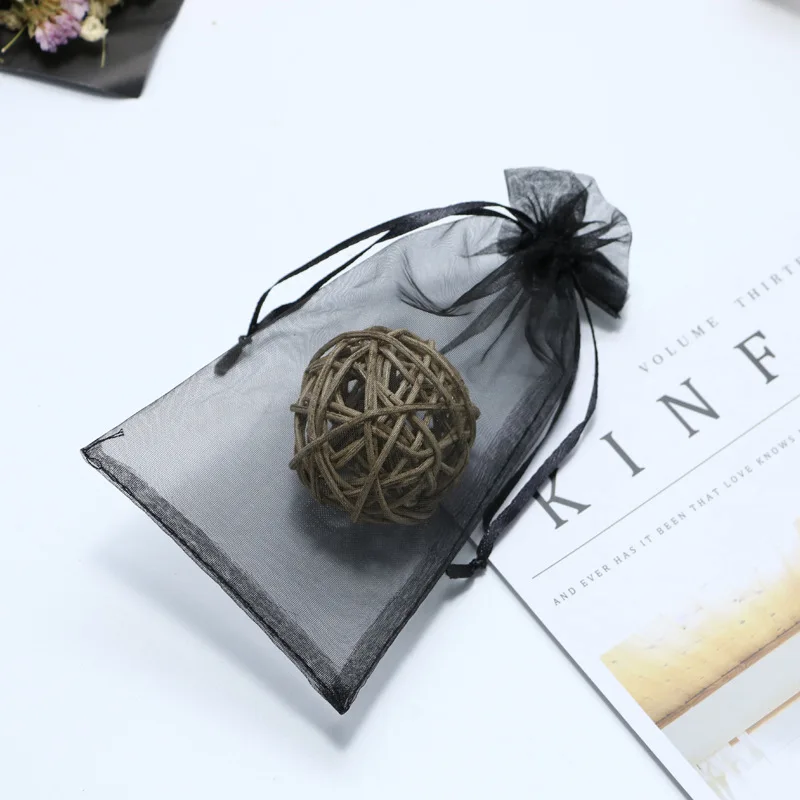 
High quality Drawstring Jewelry Gift Favor Pouches Black organza Gem Bags 9cm*15cm 