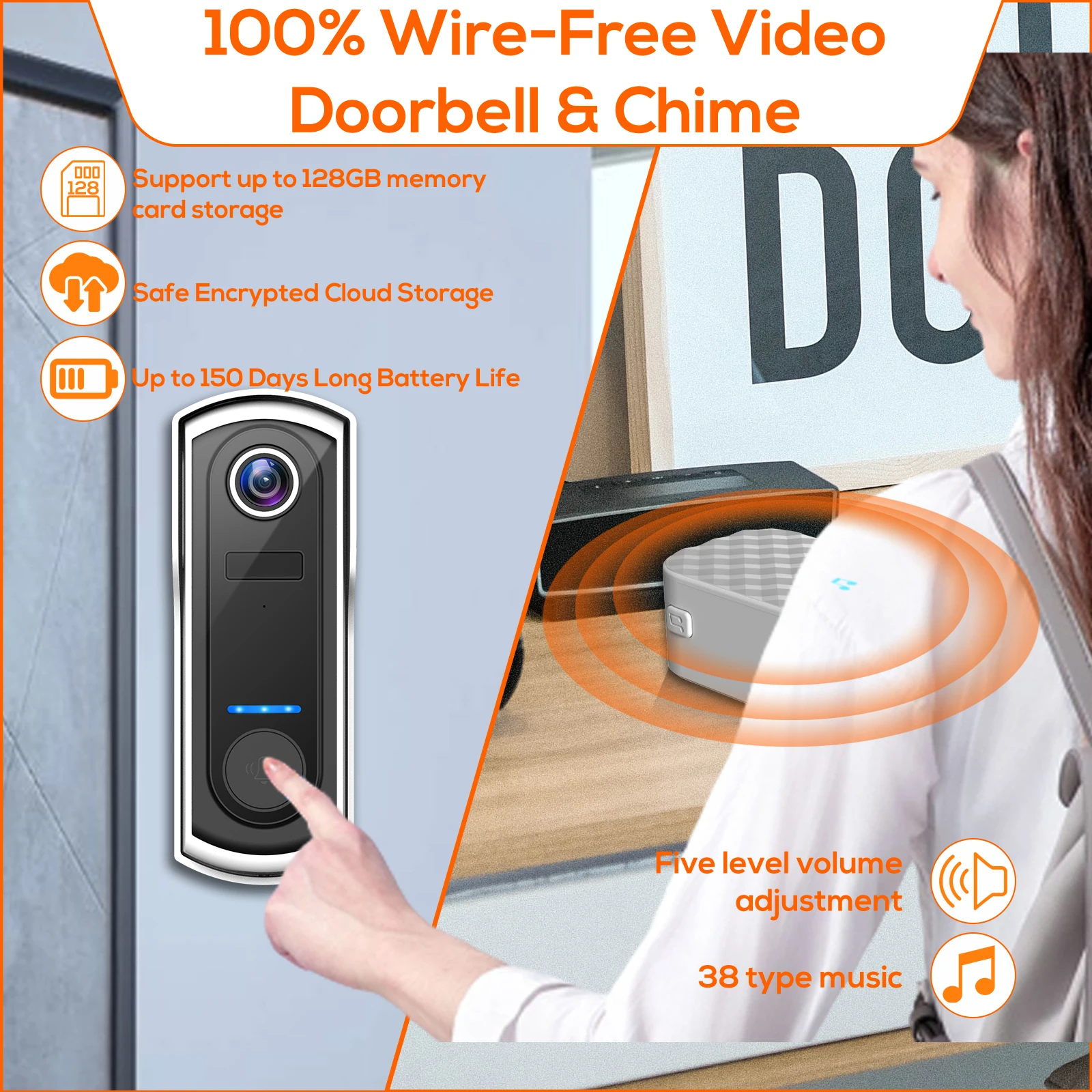 1080P WIFI Video Doorbell Door Bell Wireless Security Camera Doorbell Tuya Smart Home PIR Night Vision Audio Door Phone 95205-P3