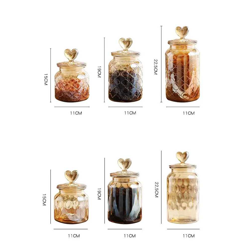 Kitchen Wholesale Round Amber Glass Jar Storage Container 650ml 950ml 1350ml Kitchens Food Big with Lid