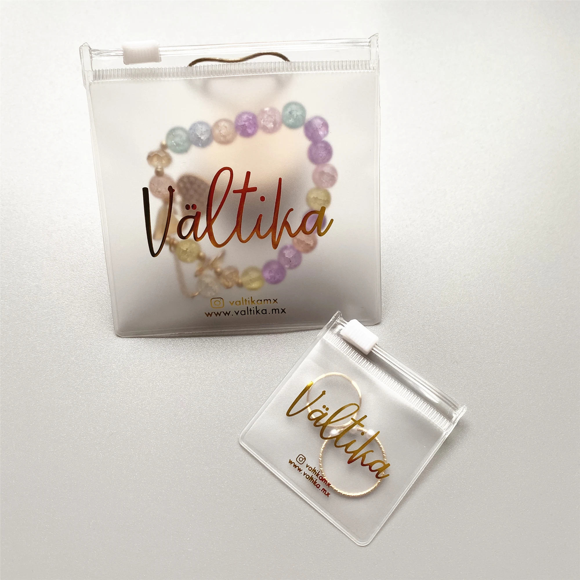 Custom Gold Foil Logo Mini PVC Plastic Jewelry Pouch Cosmetic Slide Zip Lock Packaging Bags For Jewelry Rhinestones Glitter