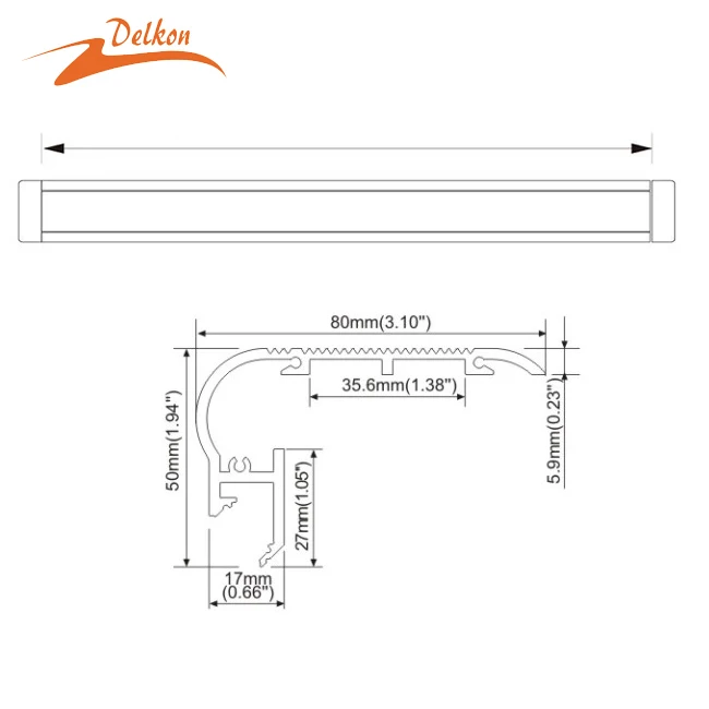 Светодиодный профиль для кинотеатра Delkon 65*28 мм, светодиодный алюминиевый профиль для лестницы