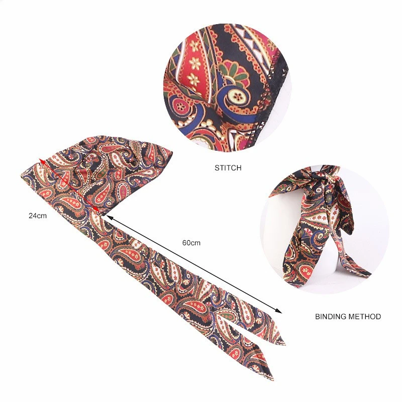 Wholesale Custom Logo Hair Accessories Colorful Pattern Design Silk Satin Headwrap With Strap Turban Head Wrap Turbans For Women
