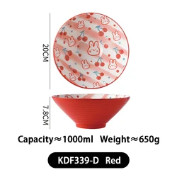 Creative Nordic Ceramic Tableware Large Capacity Porcelain Soup Instant Noodle Salad Bowl For Household With Cartoon Pattern