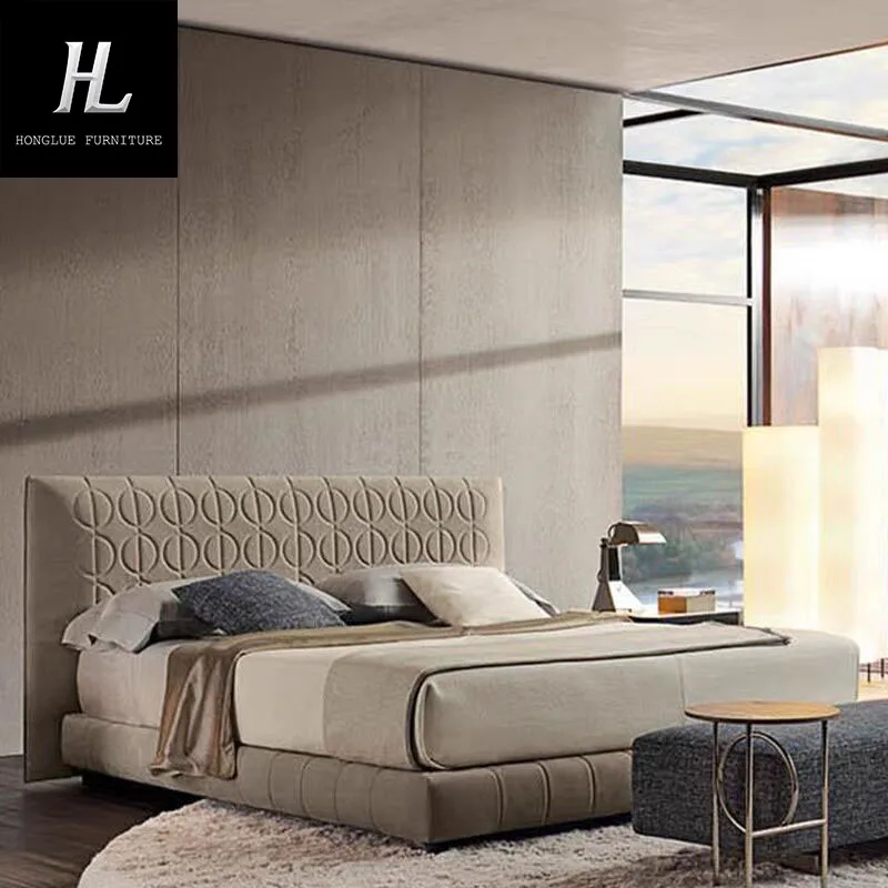 Italian bed light luxury frosted cowhide double bed natural luxury stone widescreen villa custom wedding bed