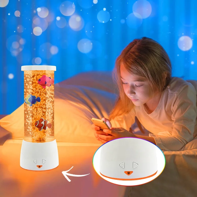 Novel Products Bubble Fish Lamp Color Changing LED Night Lights Artificial Fish Aquarium Sensory Light Modern Table Lamp