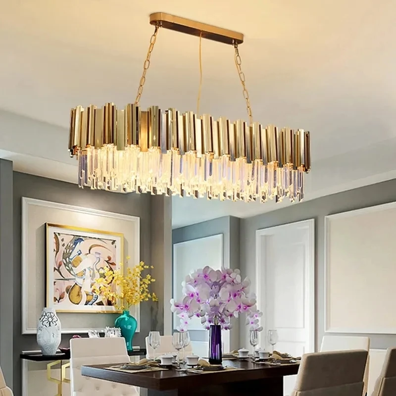 Modern Nordic Custom Living Room Decor High Ceiling Gold Luxury Pendant Lights LED K9 Crystal Chandelier