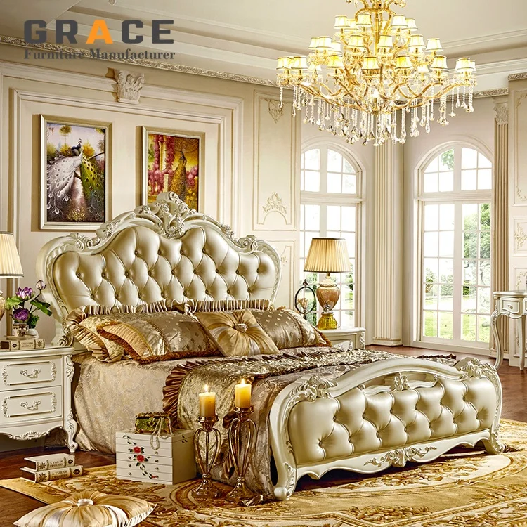 H8816W hotel high quality european style wood leather queen size bed