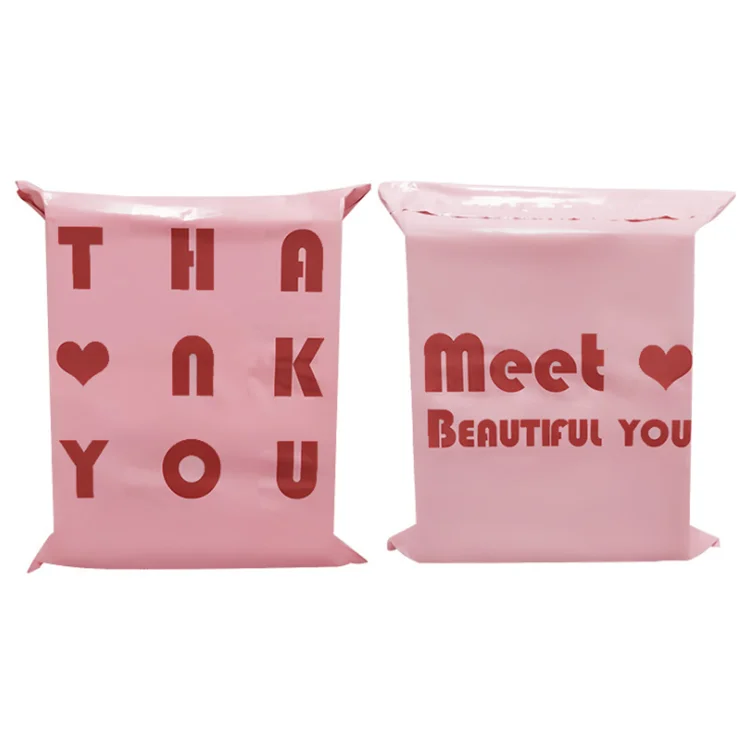 In Stock Cute pink Thank You Clothing Packaging Courier Bag Custom Shipping Polymailer Mailing Bags