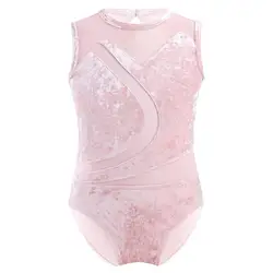 Kids Soft Comfortable Mesh Splice Ballet Leotard Jumpsuit Girls Sleeveless Dance Bodysuit Gymnastics Leotards