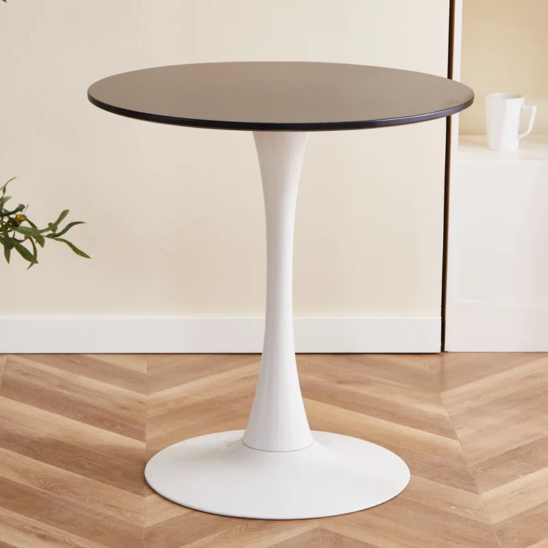 Hot Sell Nordic Modern Black White Tulip Design Mdf Wooden Top Install Dining Custom Small Round Table