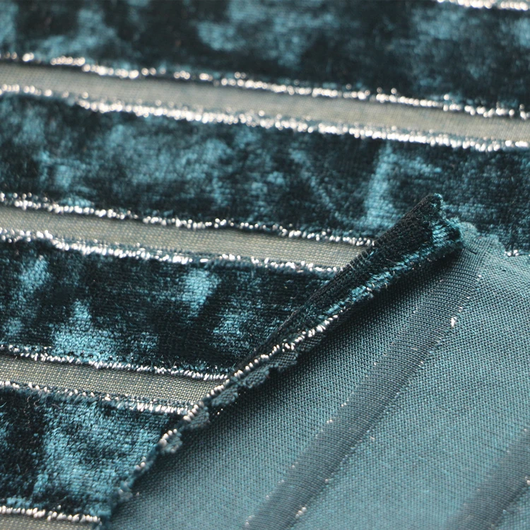 Crush Velvet Fabric 85 Polyester  10 Silver Yarn 5 Spandex Knit Weft Korea Jacquard Stripe Burn out Crush Velour Velvet Fabric
