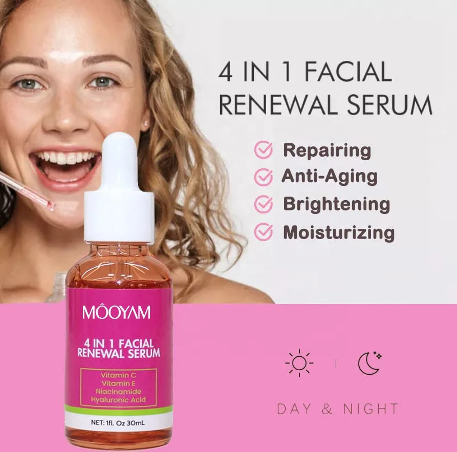 Private Label 4 in 1 Face Serum 30% Vitamin C with HA Nicotinamide Anti-aging Hydrating Whitening Skin Serum