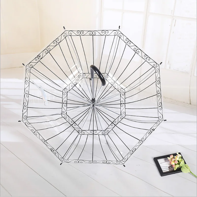 Custom Design Logo Clear Dome Umbrella Cheap Transparent Umbrella With Plastic Hook Handle