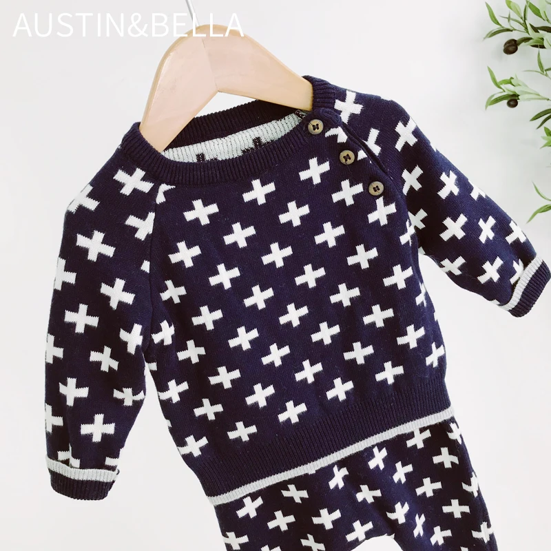 AustinBella/оптовая продажа бутик высокого качества дизайнерская зимняя детская одежда комплект детских свитеров для мальчиков