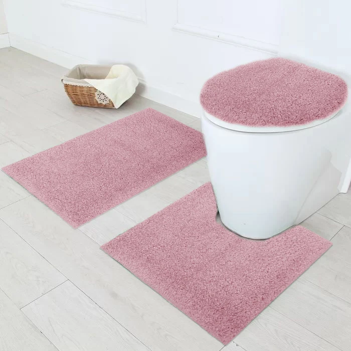 Wholesale Soft Washable Microfiber Shaggy Anti Slip Rugs 3 Pieces Set Bath Mat