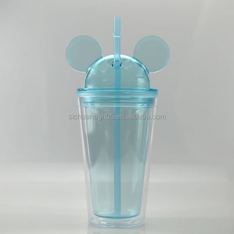 
US warehouse In stock: Acrylic BPA Free Wholesale Plastic Dome Lid Double Wall Mickey Mouse Ear Tumbler Cup with Straw In Bulk 