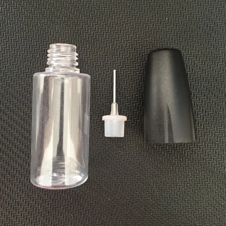 Wholesale long thin needle tip 10ml 15ml pet clear plastic bottles ejuice vape oil bottle with black/white lid
