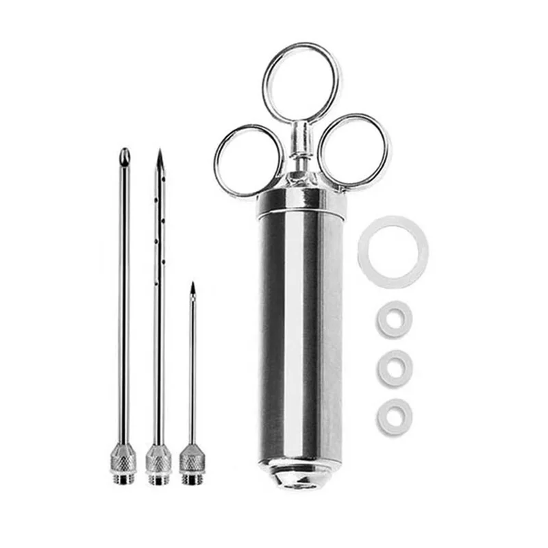 304 Stainless Steel Turkey Beef Steak Needle Barbecue Flavor Sauce pistol grip Seasoning Syringe Meat Marinade Injector Kit